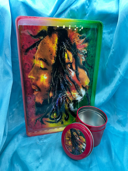 Rasta Lion Tray and Stash Jar
